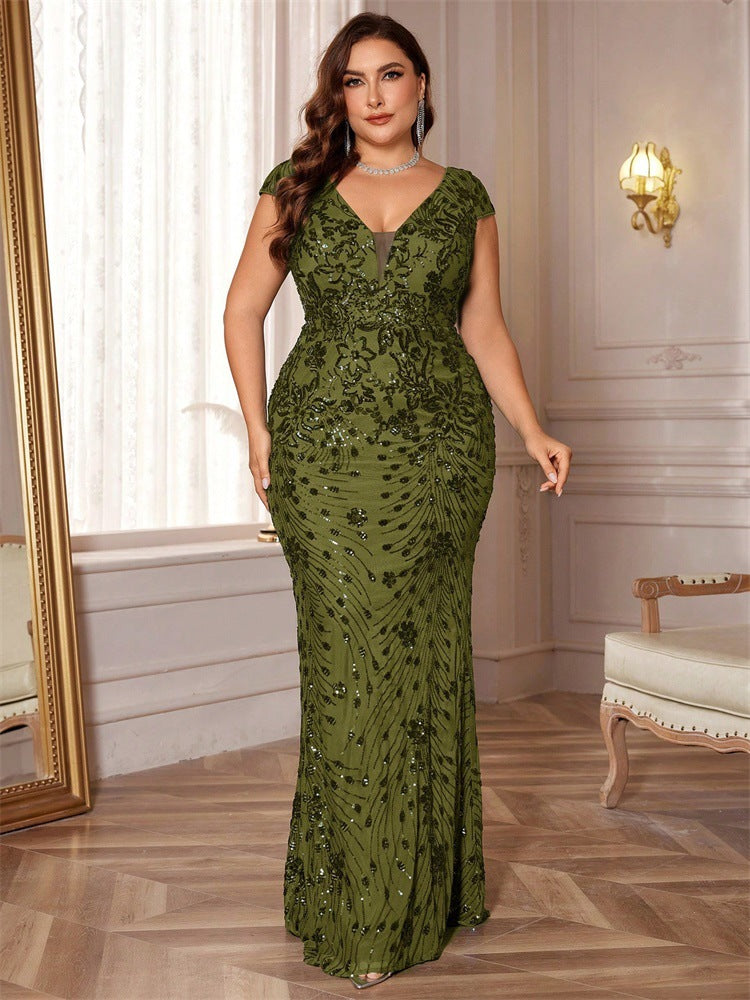 Guinevere Plus Size Floral Sequin Mermaid Dress