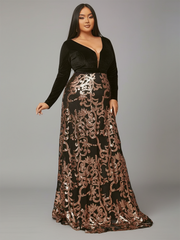 Plus Deep V Neck Backless Black Prom Dress PXJ1678