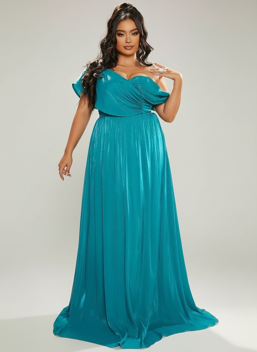 Plus Size One Shoulder A-Line Emerald Blue Bridesmaid Dress PXL079