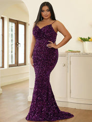Plus Spaghetti Sequin Evening Dress PXJ1646