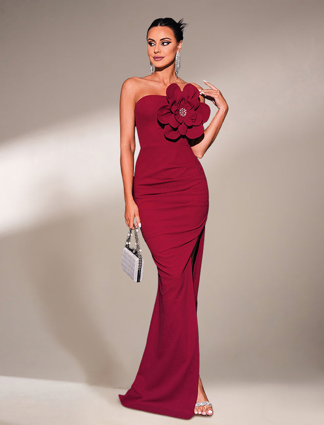 Strapless Appliqued Split Wedding Guest Dress RJ11582