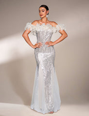Off Shoulder Appliqued Sequin Mermaid Dress RJ11867