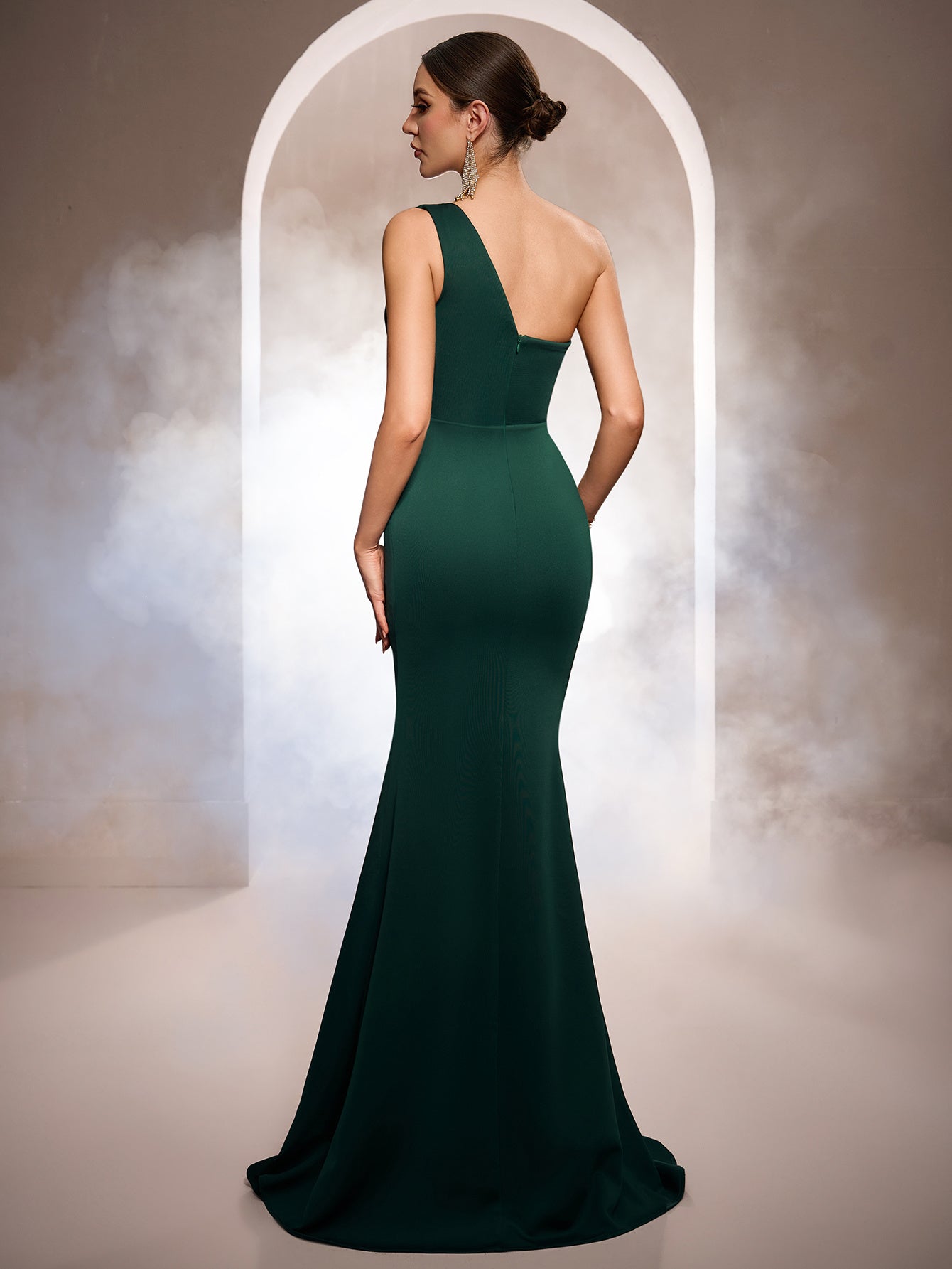 Emerald One-Shoulder Crystal Elegant Formal Dress RJ12122