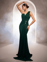 Emerald One-Shoulder Crystal Elegant Formal Dress RJ12122