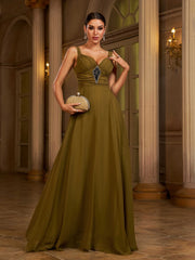 Olive Rhinestone A-line Swing Prom Dress RJ12142