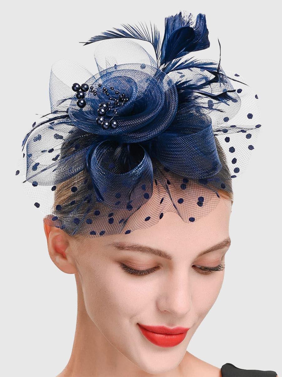 Fancy Net Yarn With Feather Bead Tea Party Hats MTS0010