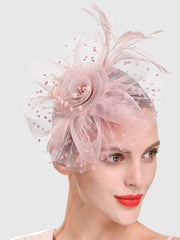 Fancy Net Yarn With Feather Bead Tea Party Hats MTS0010