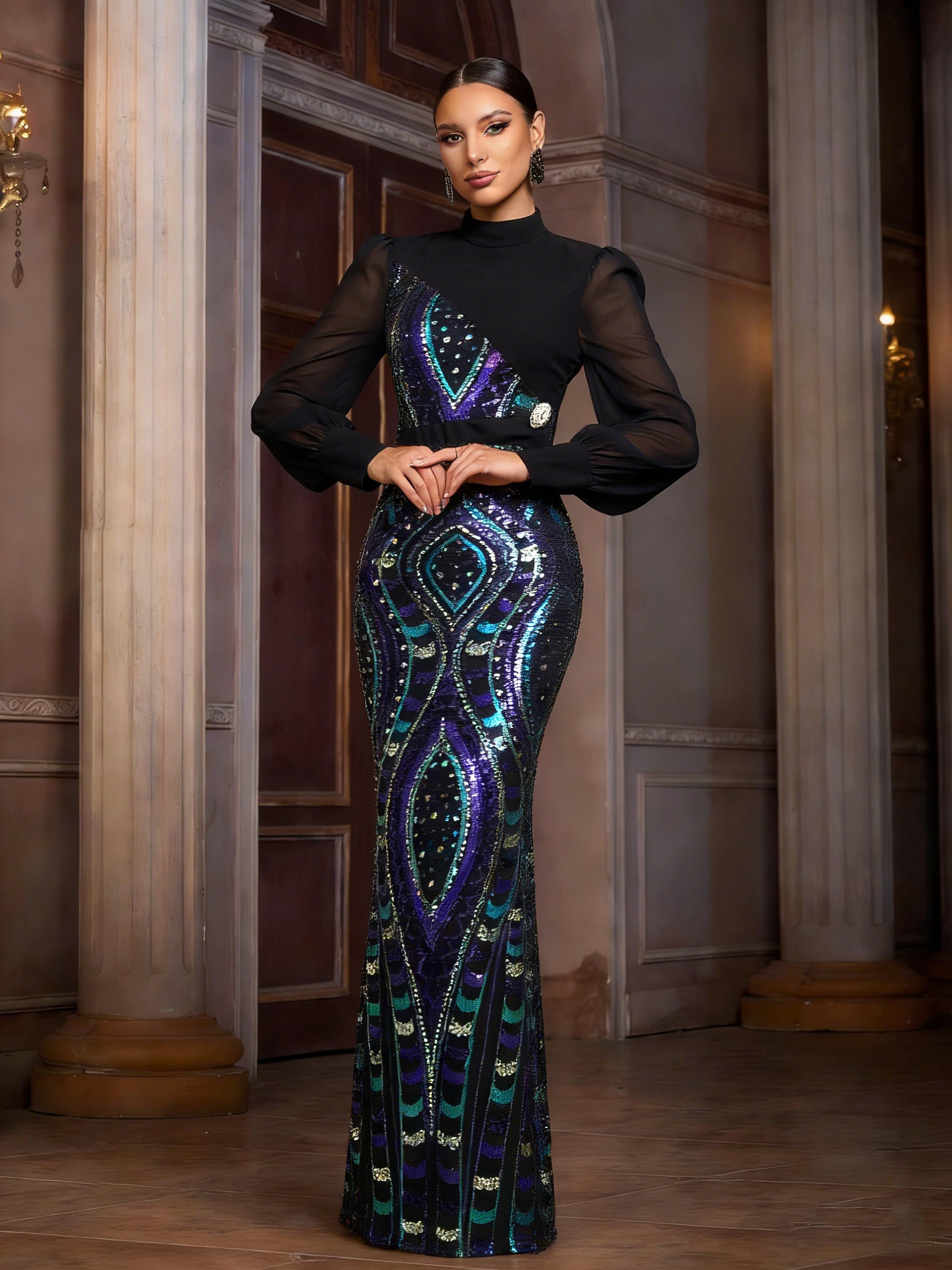 Multicolor Sequin Graphic Elegant Prom Dress SL30079