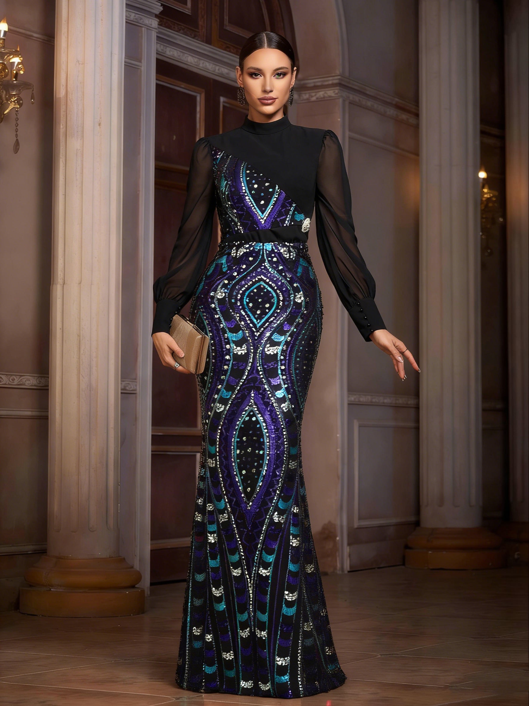 Multicolor Sequin Graphic Elegant Prom Dress SL30079