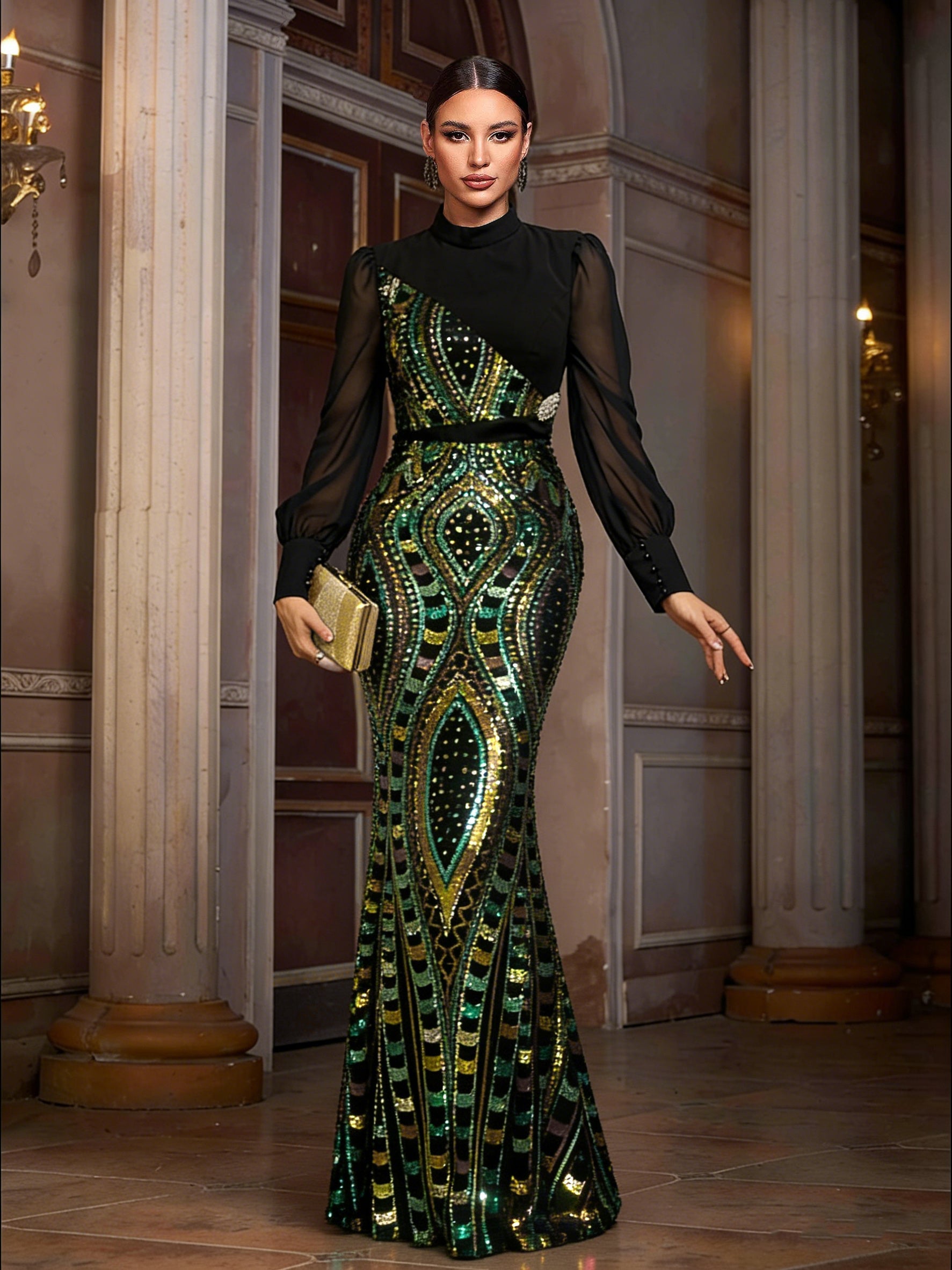 Multicolor Sequin Graphic Elegant Prom Dress SL30079