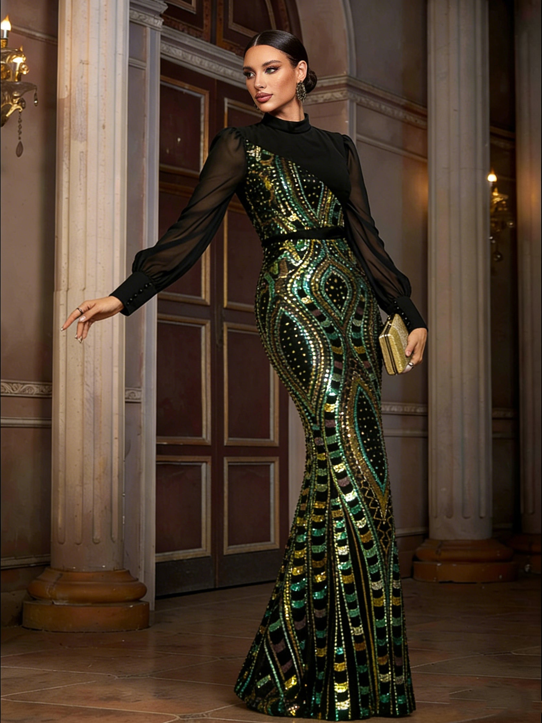 Multicolor Sequin Graphic Elegant Prom Dress SL30079