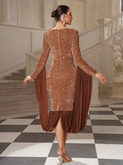 Clarissa Flowy Draped Sequin Cocktail Dress