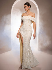 Luxe 3D Sequin Petal Off-Shoulder Evening Dress SL30210