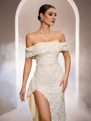 Luxe 3D Sequin Petal Off-Shoulder Evening Dress SL30210