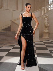 Velvet Rhinestone Sexy Prom Dress SL30215