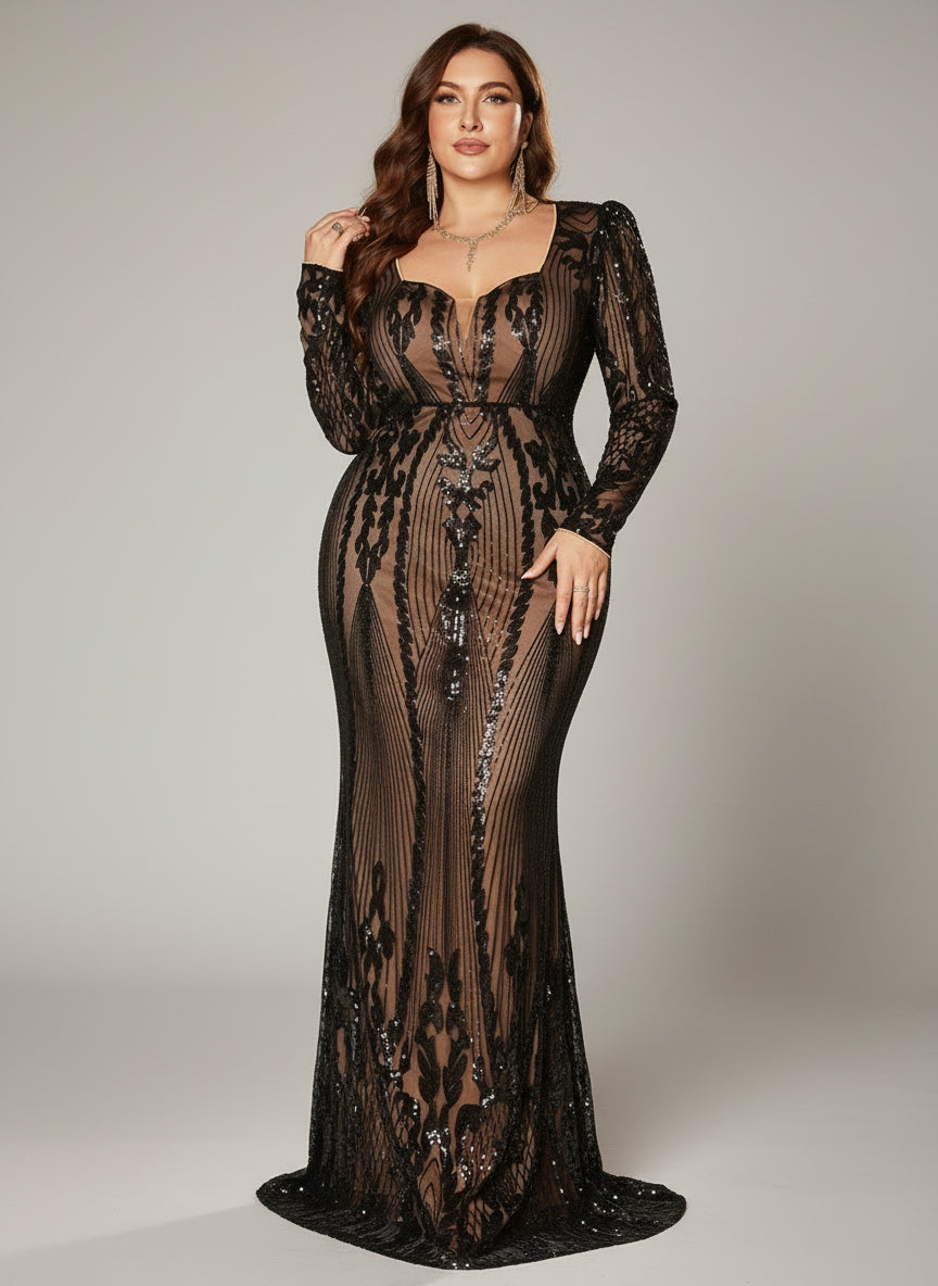 Ophelia Plus Glam Black Sequin Formal Dress