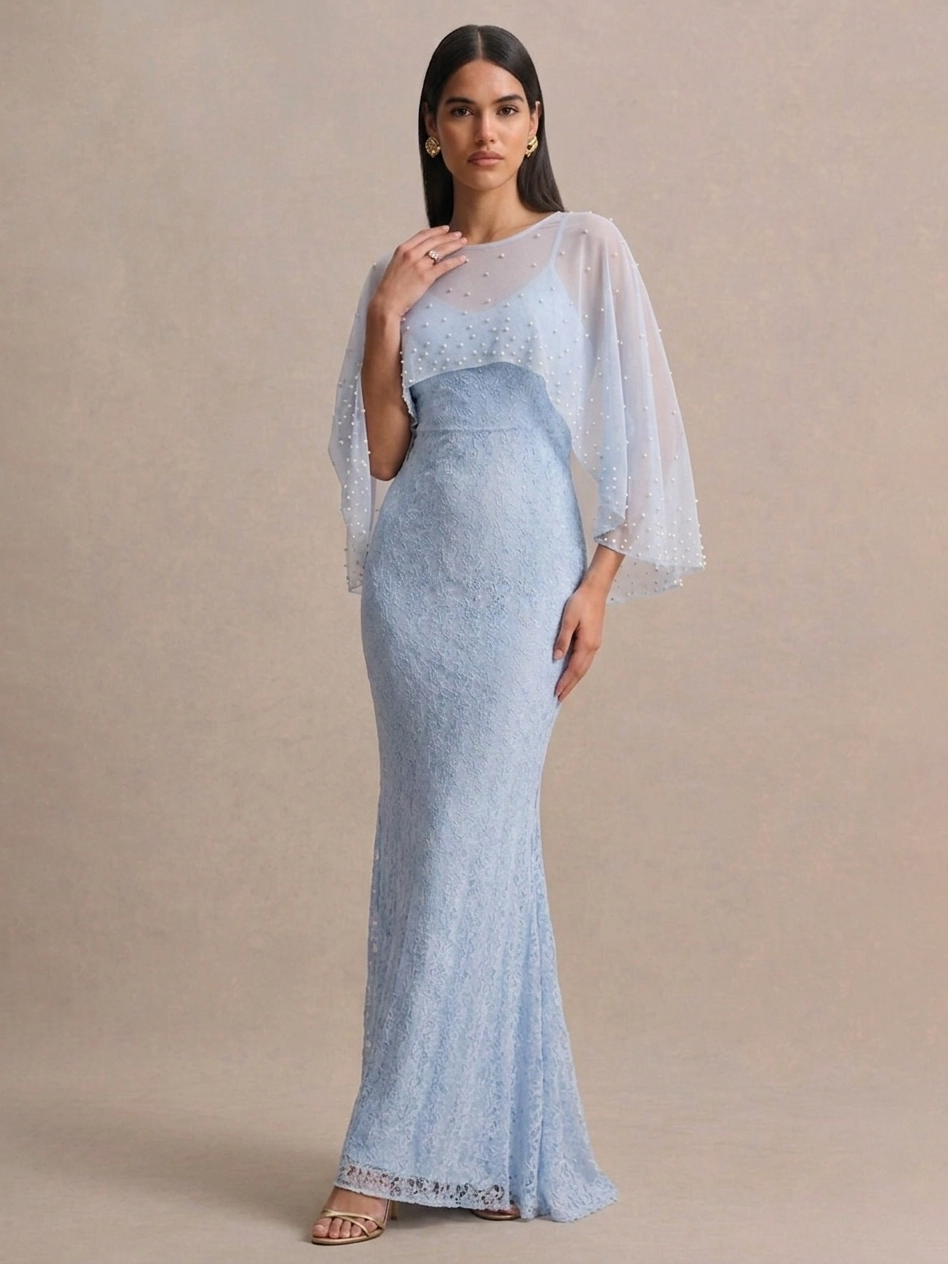 Detachable Pearl Lace Mermaid Formal Dress SL30262