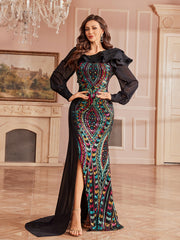 Vibrant Sequin Mermaid Ruffled Formal Dress SL30296