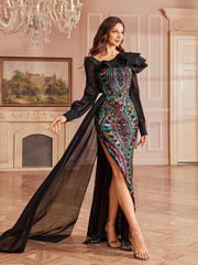 Vibrant Sequin Mermaid Ruffled Formal Dress SL30296
