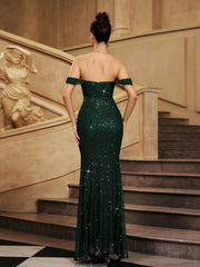 Green Off Shoulder Sequin Mermaid Formal Dress ST59030