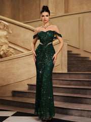 Green Off Shoulder Sequin Mermaid Formal Dress ST59030