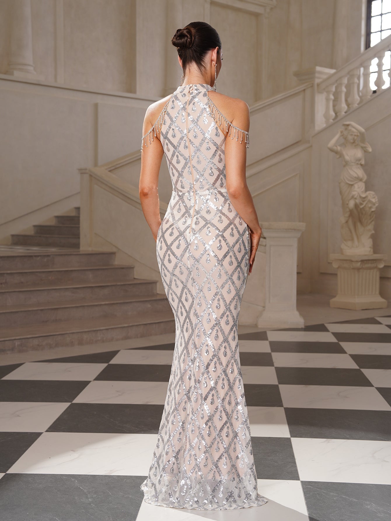 Amber Sequin Mermaid Beaded Formal Dress