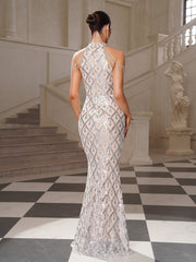 Amber Sequin Mermaid Beaded Formal Dress
