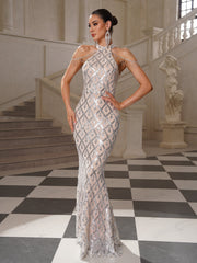 Amber Sequin Mermaid Beaded Formal Dress