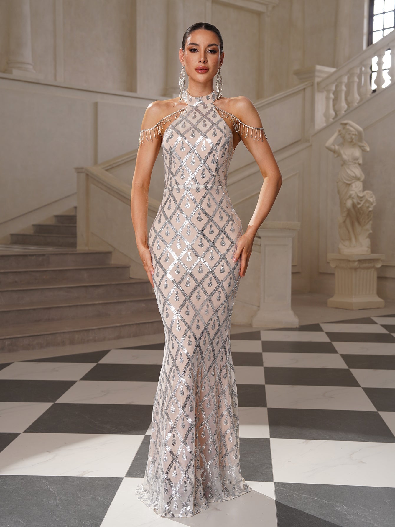 Amber Sequin Mermaid Beaded Formal Dress