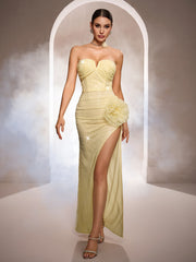 Strapless Floral Sequin Split Prom Dress ST59071