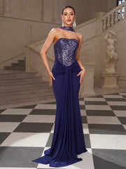 Sequin Strapless Ruched Mermaid Evening Dress ST59079