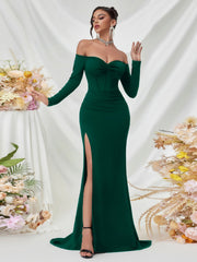 Off Shoulder Long Sleeve Corset Elegant Prom Dress XF05708