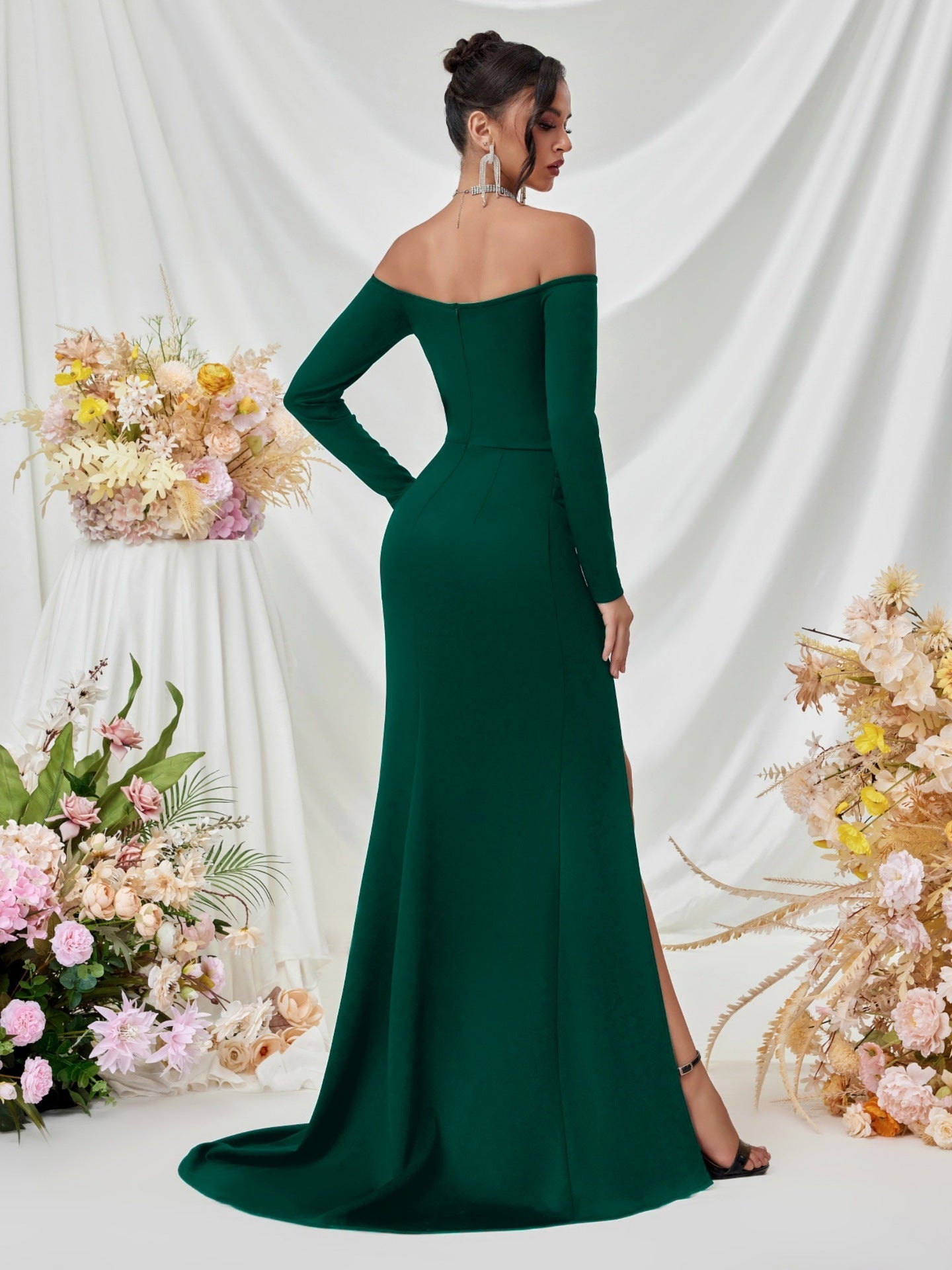 Off Shoulder Long Sleeve Corset Elegant Prom Dress XF05708