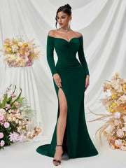 Off Shoulder Long Sleeve Corset Elegant Prom Dress XF05708