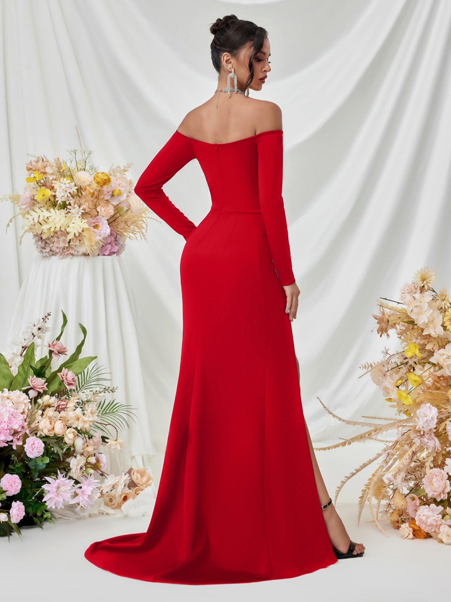 Off Shoulder Long Sleeve Corset Elegant Prom Dress XF05708