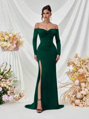 Off Shoulder Long Sleeve Corset Elegant Prom Dress XF05708