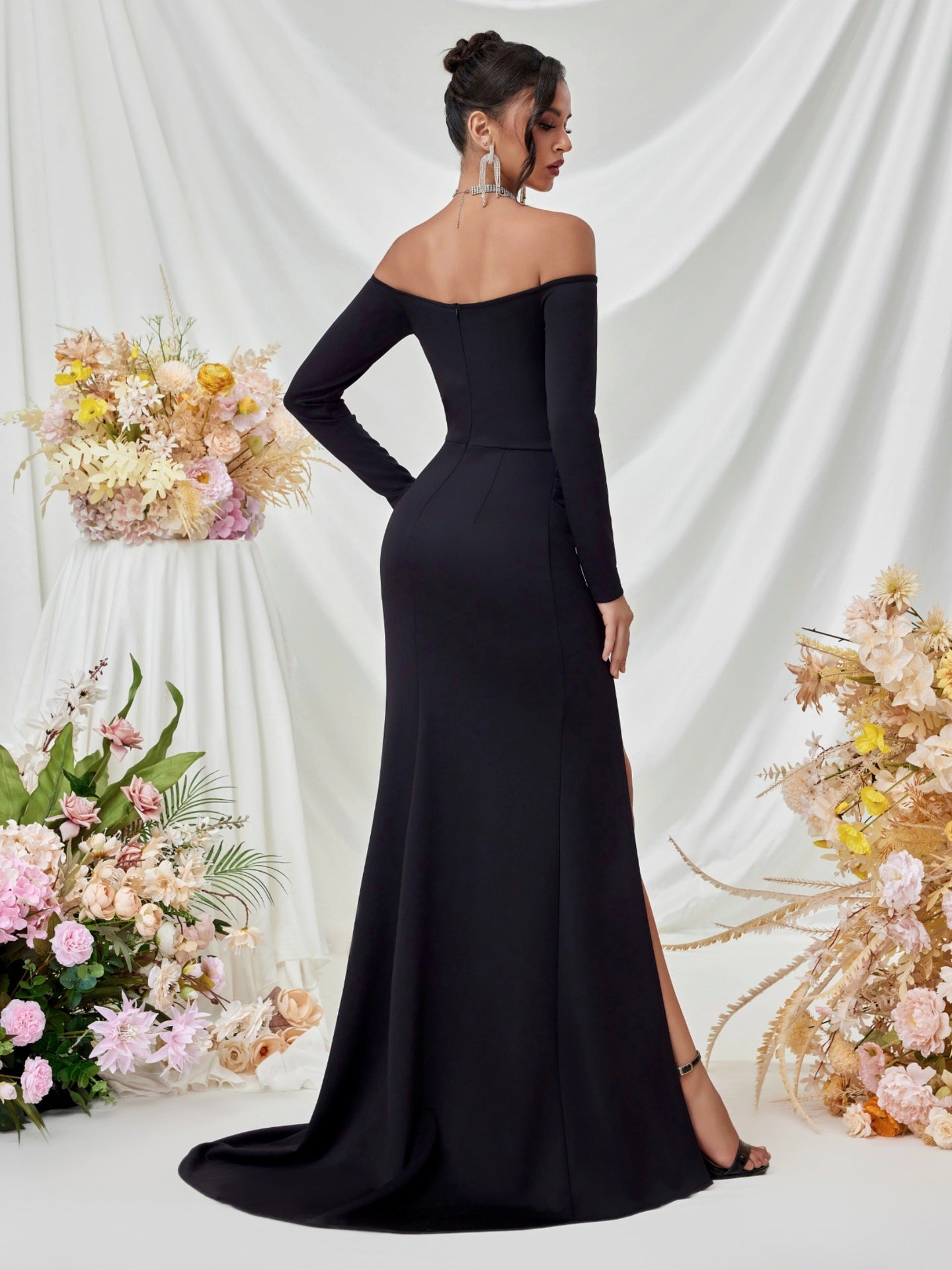 Off Shoulder Long Sleeve Corset Elegant Prom Dress XF05708