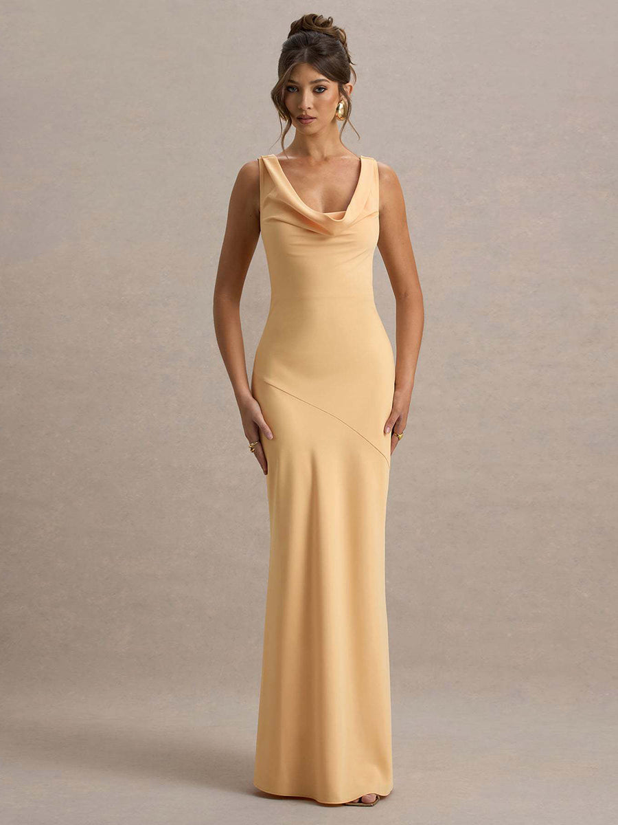 Draped Neck Sleeveless Elegant Cocktail Dress XF05751