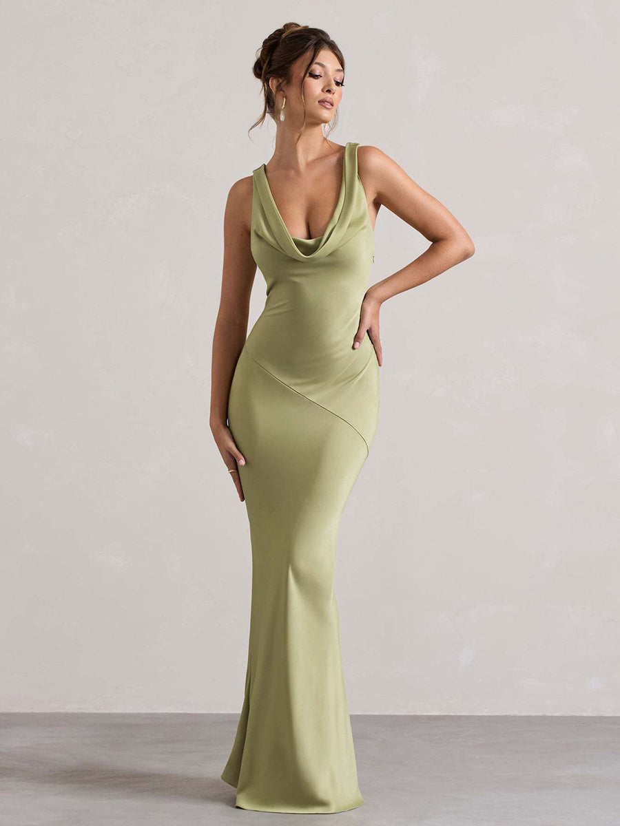 Draped Neck Sleeveless Elegant Cocktail Dress XF05751