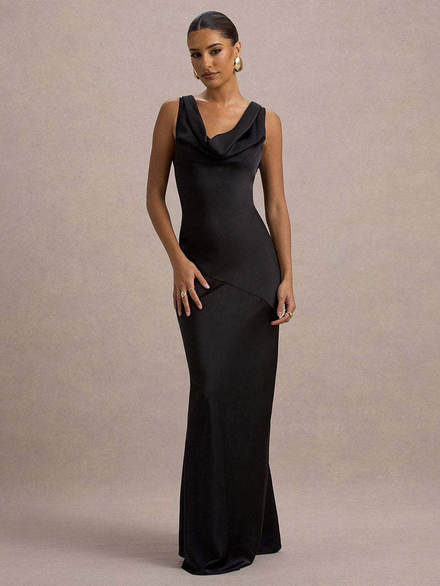 Draped Neck Sleeveless Elegant Cocktail Dress XF05751