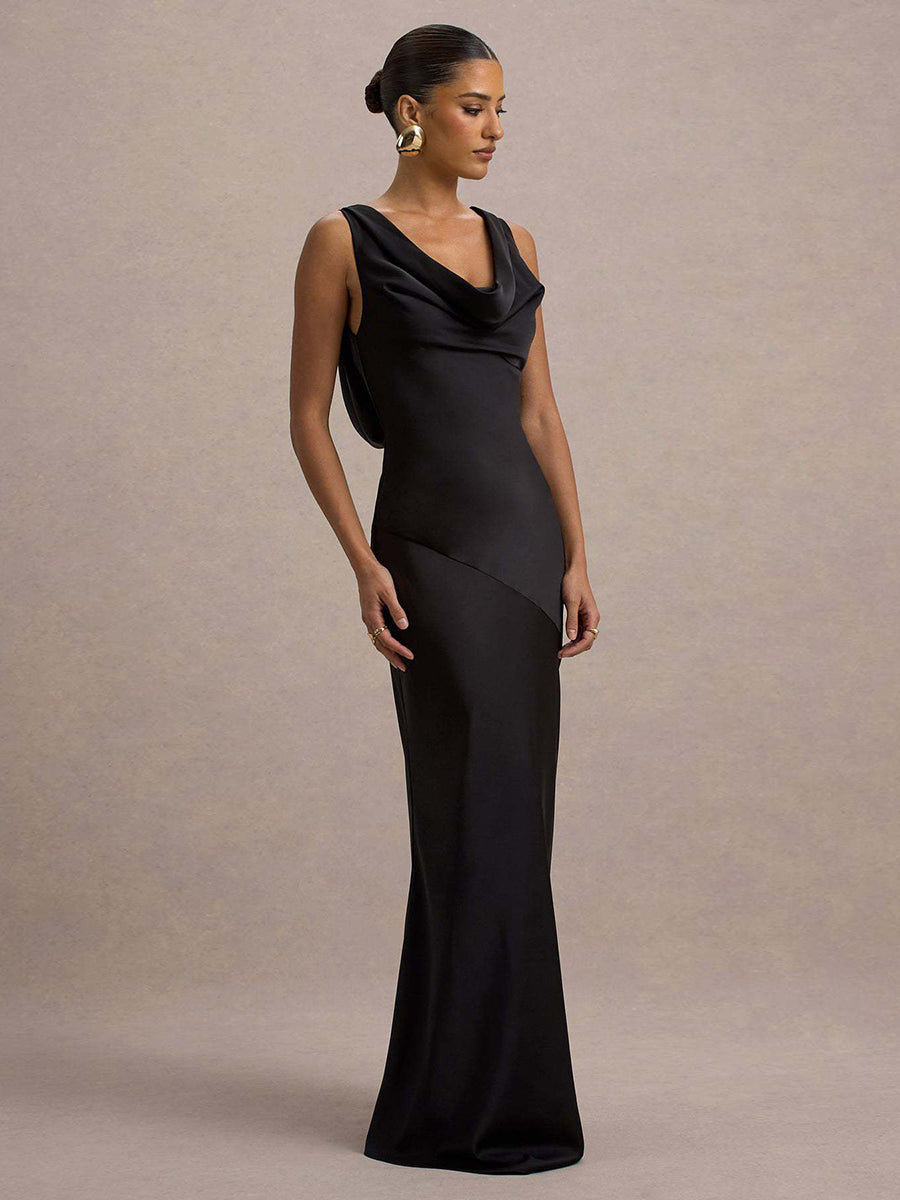 Draped Neck Sleeveless Elegant Cocktail Dress XF05751