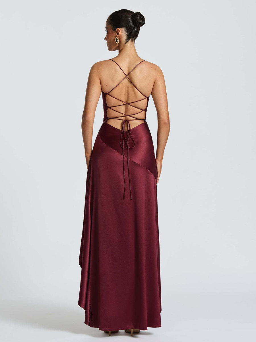 Spaghetti Lace Back Asymmetric Cocktail Dress XF05755