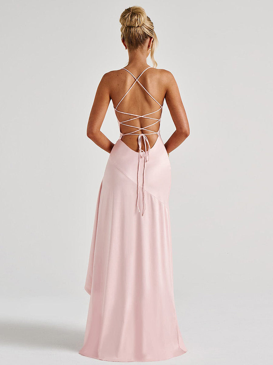 Spaghetti Lace Back Asymmetric Cocktail Dress XF05755