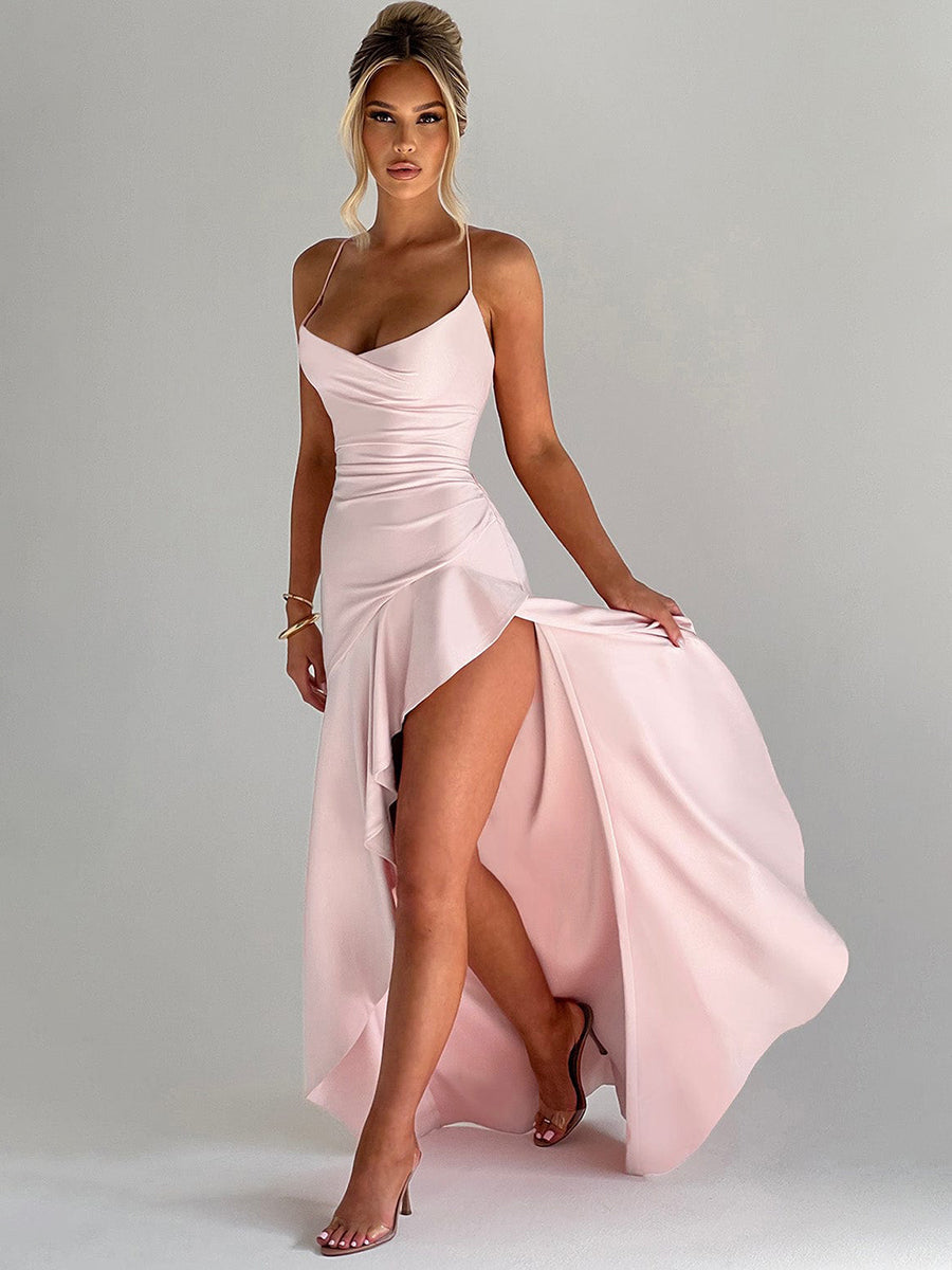 Spaghetti Lace Back Asymmetric Cocktail Dress XF05755