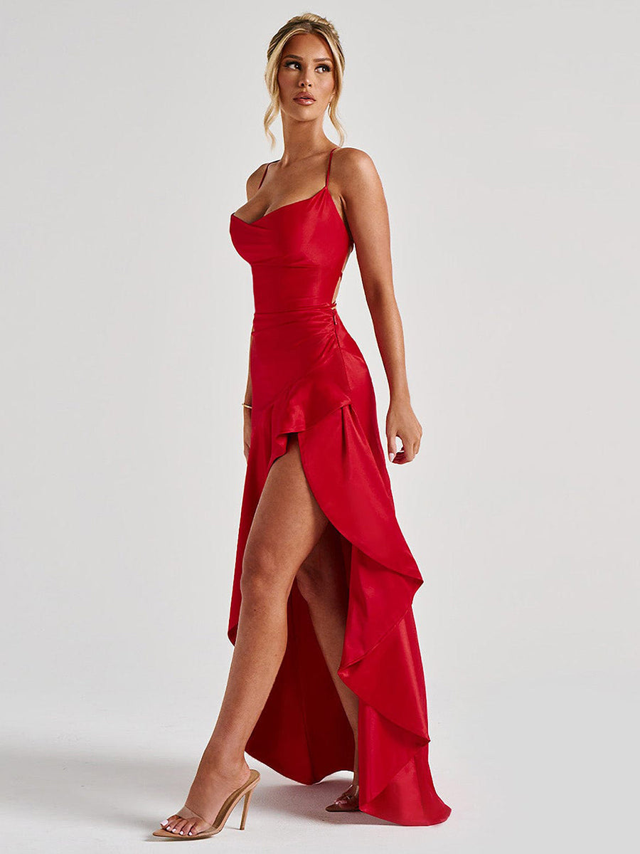 Spaghetti Lace Back Asymmetric Cocktail Dress XF05755