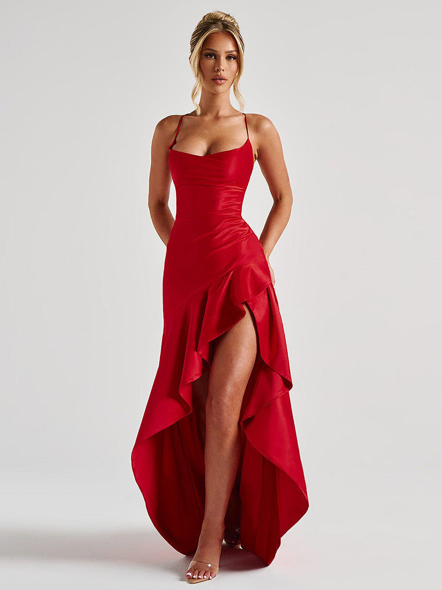 Spaghetti Lace Back Asymmetric Cocktail Dress XF05755