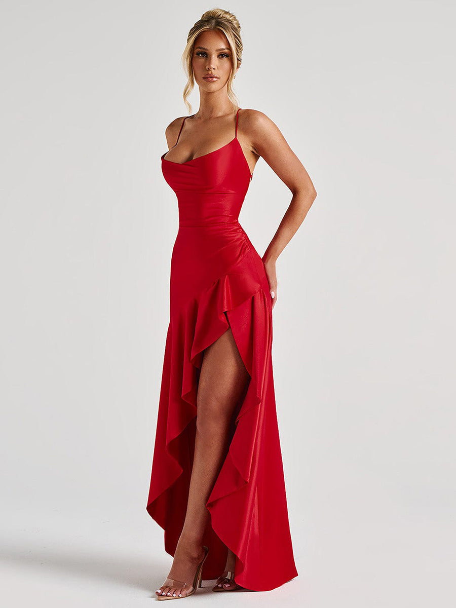 Spaghetti Lace Back Asymmetric Cocktail Dress XF05755