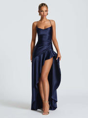 Spaghetti Lace Back Asymmetric Cocktail Dress XF05755