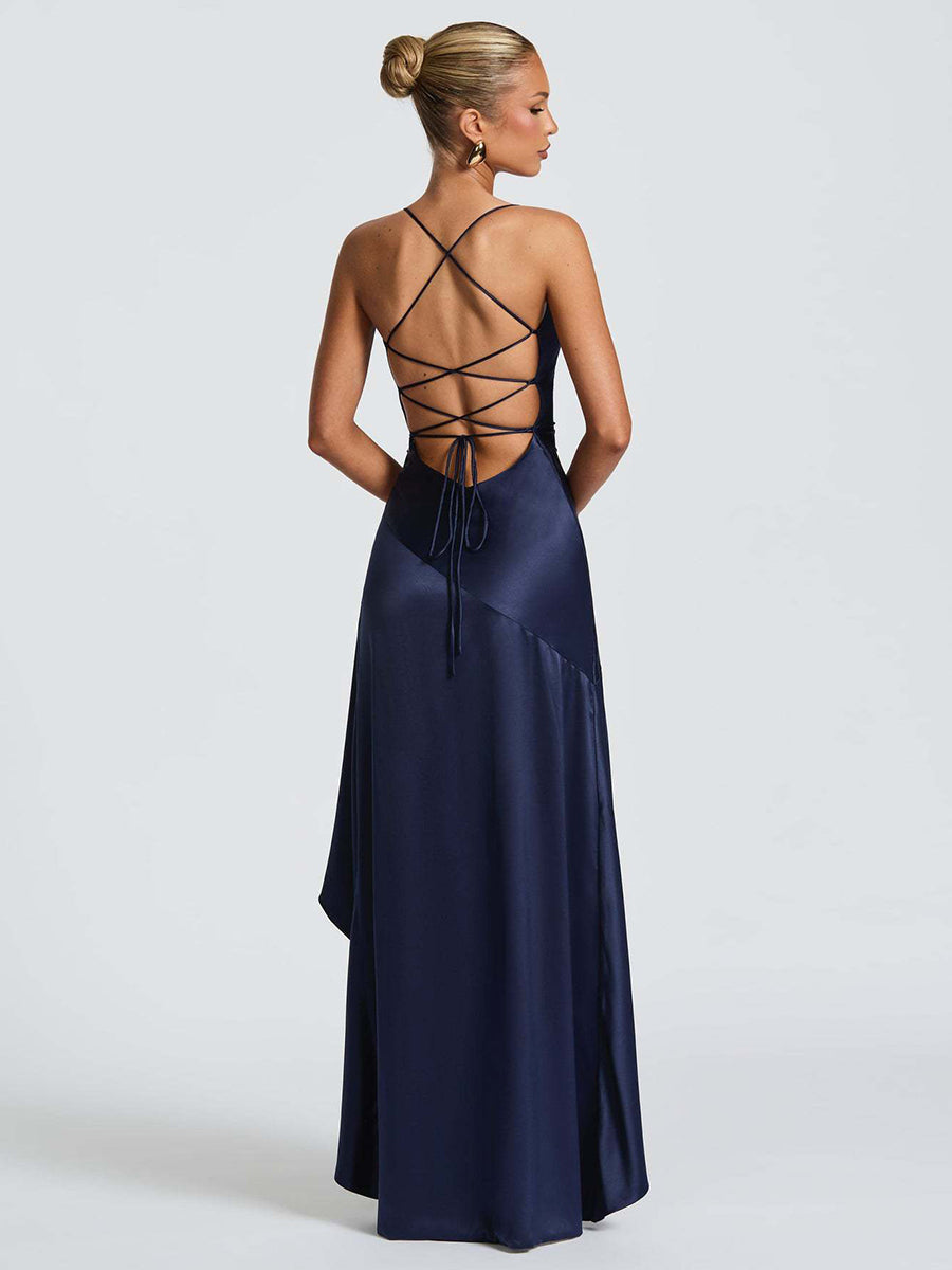 Spaghetti Lace Back Asymmetric Cocktail Dress XF05755