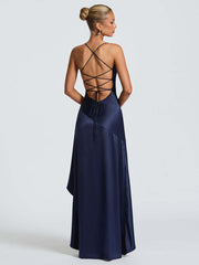 Spaghetti Lace Back Asymmetric Cocktail Dress XF05755